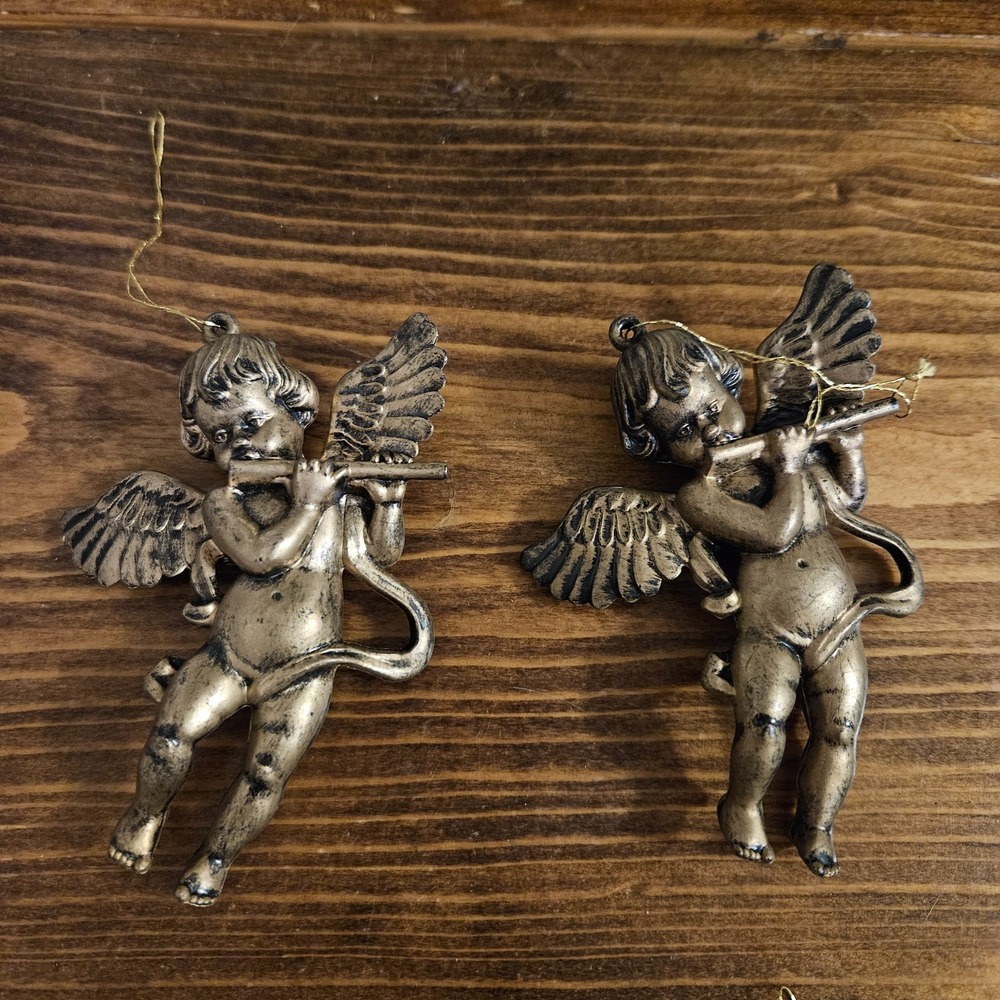 Vintage Cherub Angel‎ Ornaments Set of 6 Gold Tone Musical Angels Christmas - Picture 2 of 7